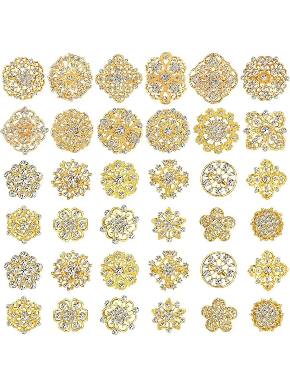 36 Clear Rhinestone Brooches - Crystal Flower Pins for Crafts & DIY Wedding